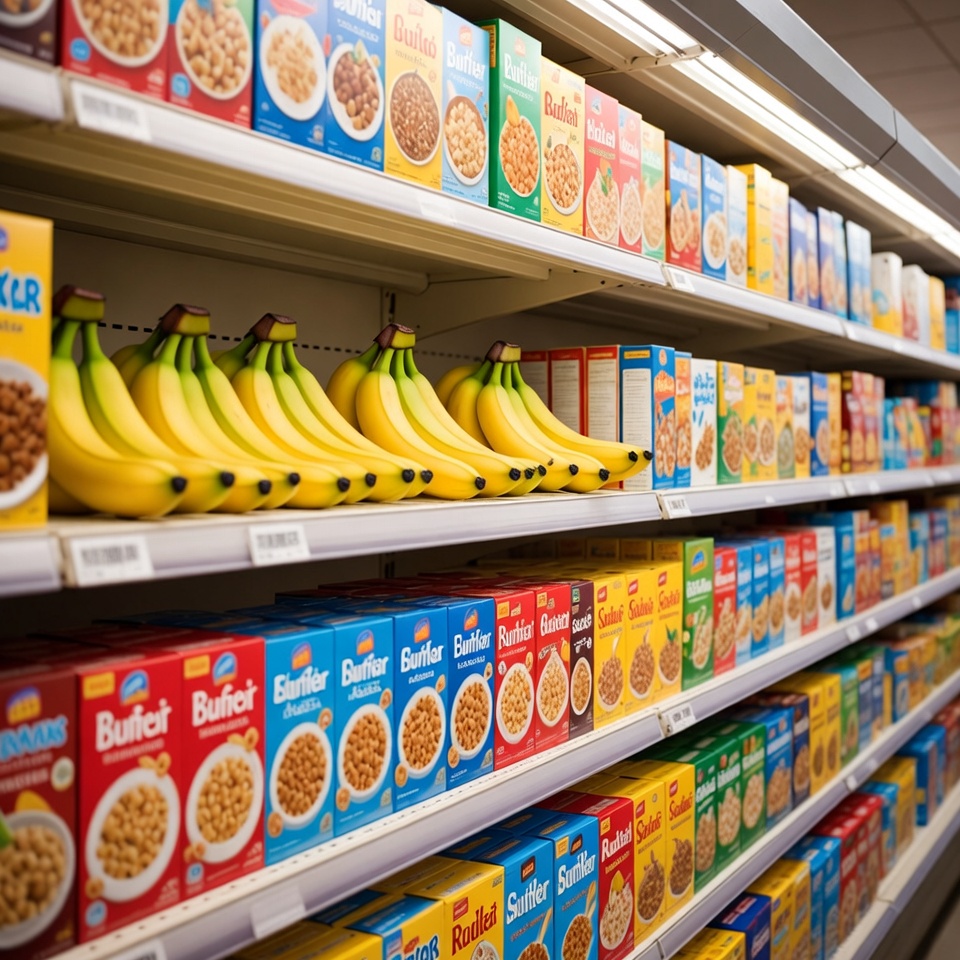 Cereal aisle with bananas Cereal aisle with bananas