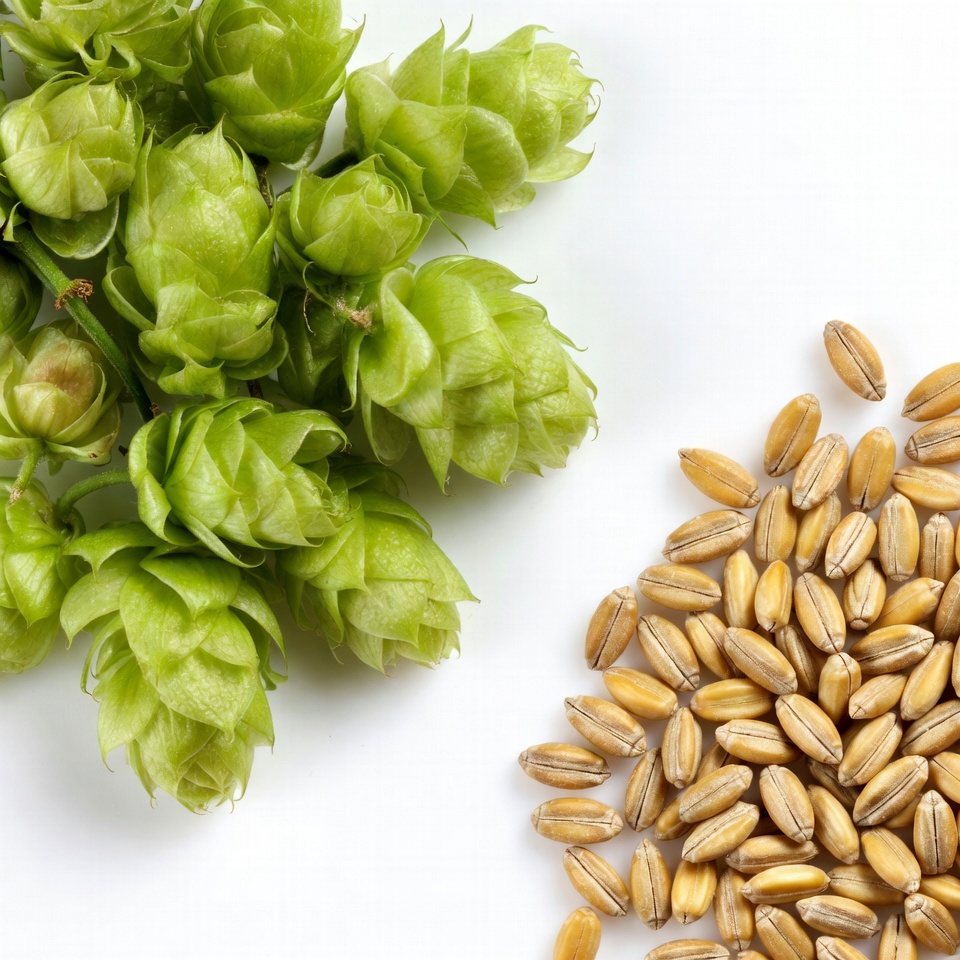 Green Hops and Barley Grains Green Hops and Barley Grains