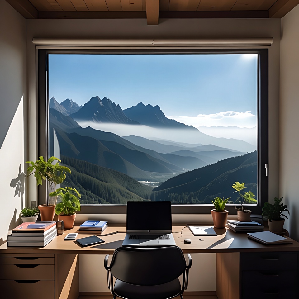 Desk with Mountain View Window Desk with Mountain View Window
