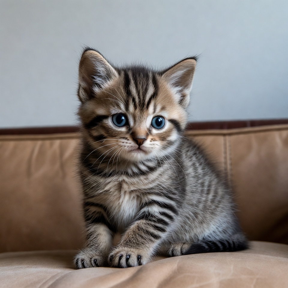 Cute tabby kitten on couch Cute tabby kitten on couch