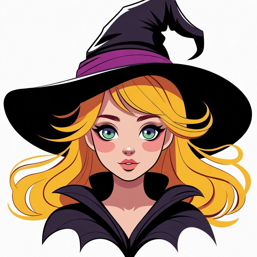 Blonde Witch Girl in Black Hat Blonde Witch Girl in Black Hat