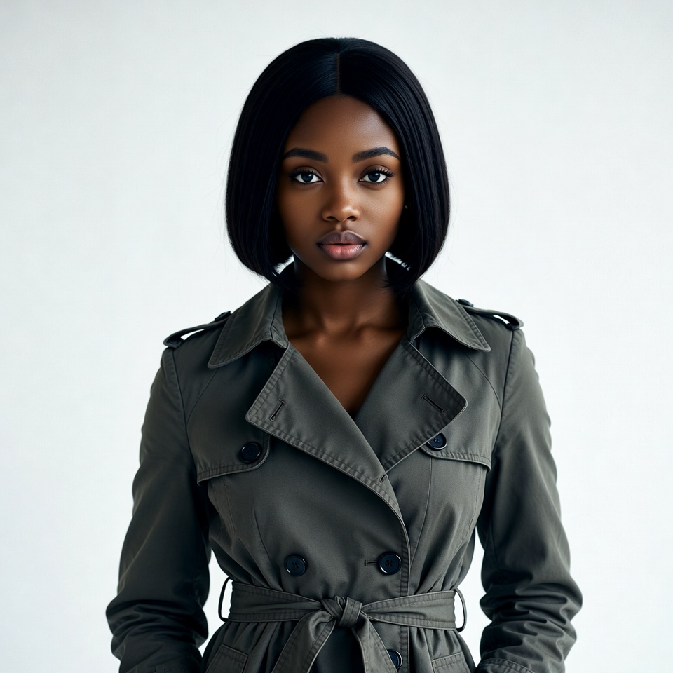 African-American woman in green trench coat African-American woman in green trench coat