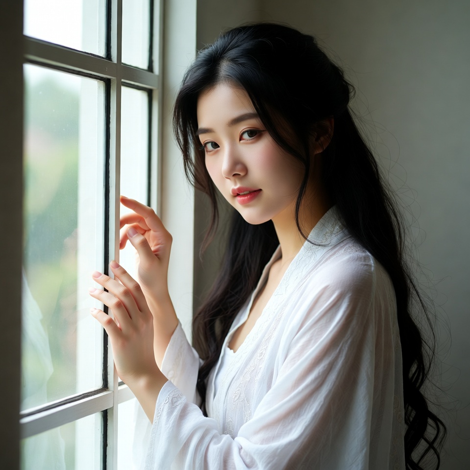 Asian woman by window Asian woman by window