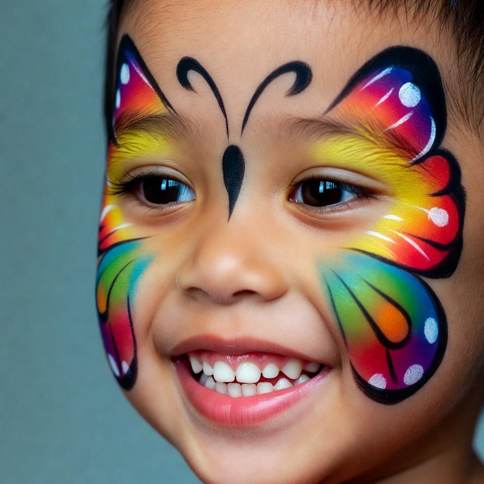 Asian boy with butterfly face paint Asian boy with butterfly face paint