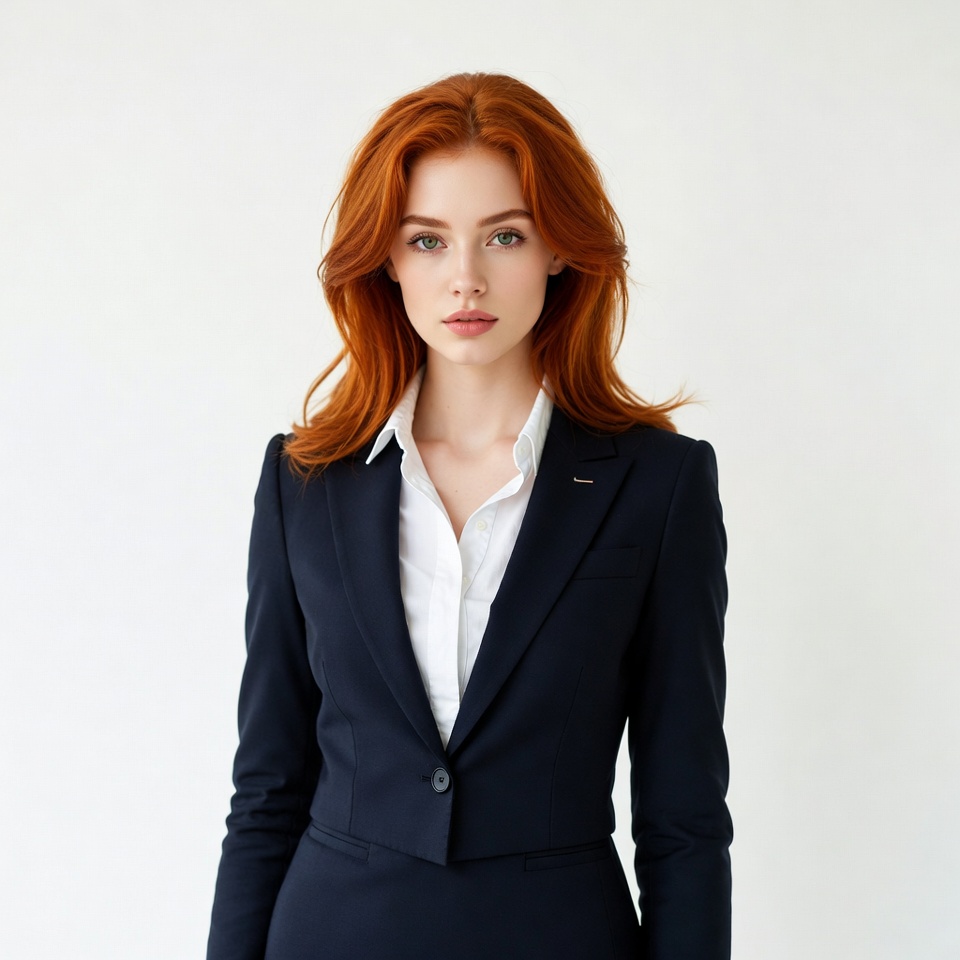 Redhead woman in navy blazer Redhead woman in navy blazer