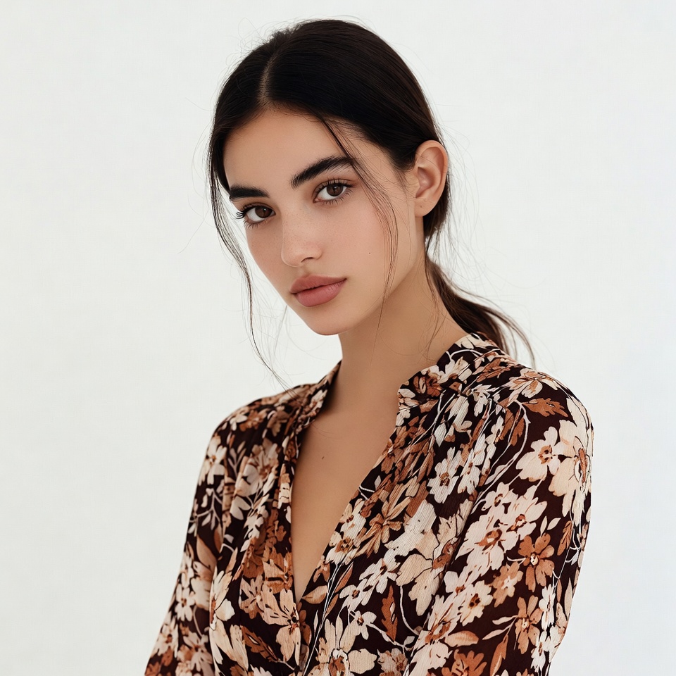 Beautiful woman in floral blouse Beautiful woman in floral blouse