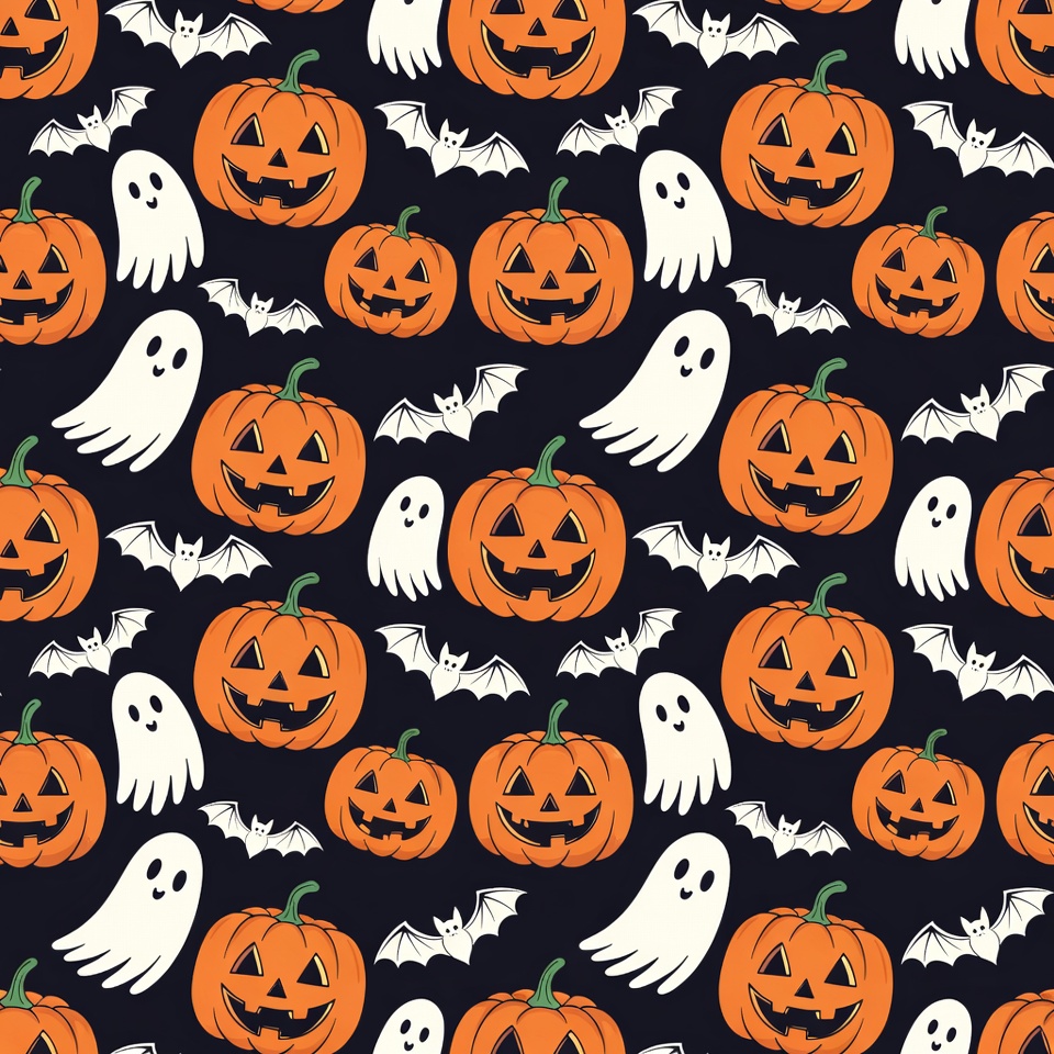 Halloween Jack-o-Lanterns Ghosts Bats Pattern Halloween Jack-o-Lanterns Ghosts Bats Pattern