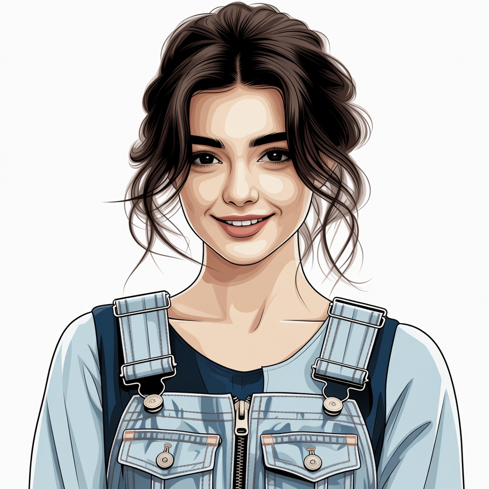 Woman in denim overalls illustration Woman in denim overalls illustration
