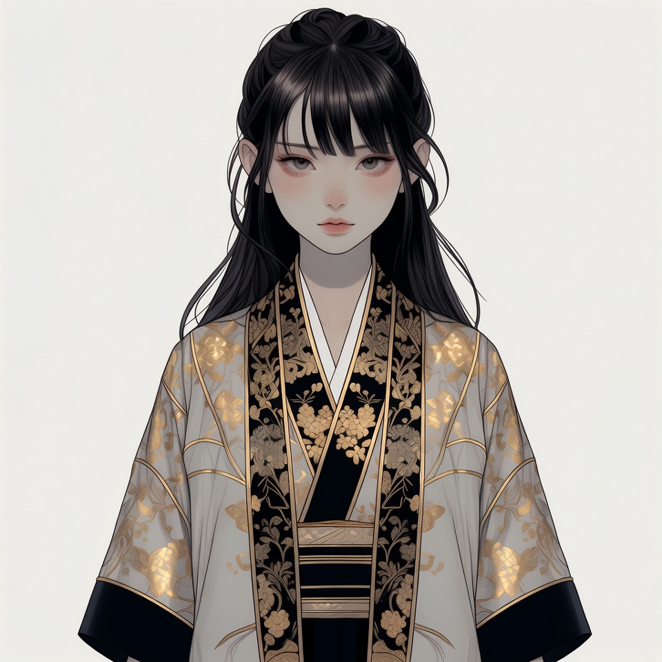 Asian woman in gold kimono Asian woman in gold kimono