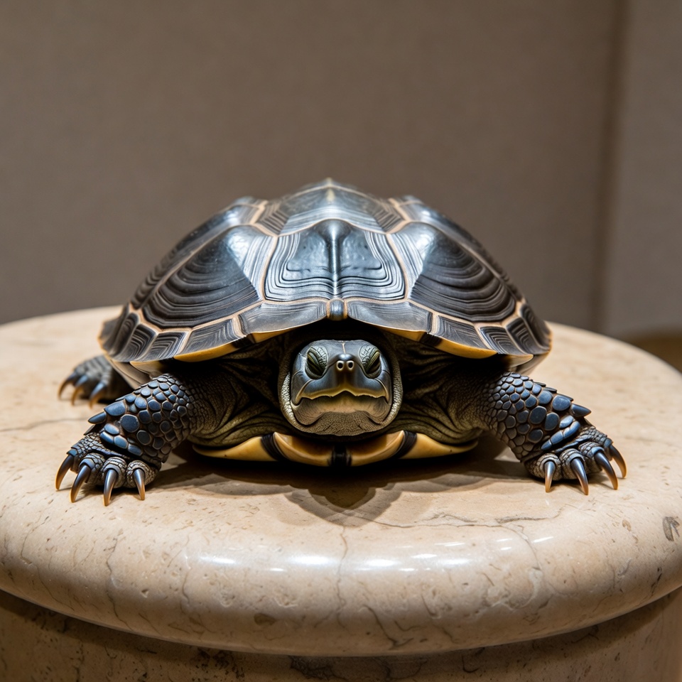 Black Turtle on Marble Pedestal Black Turtle on Marble Pedestal