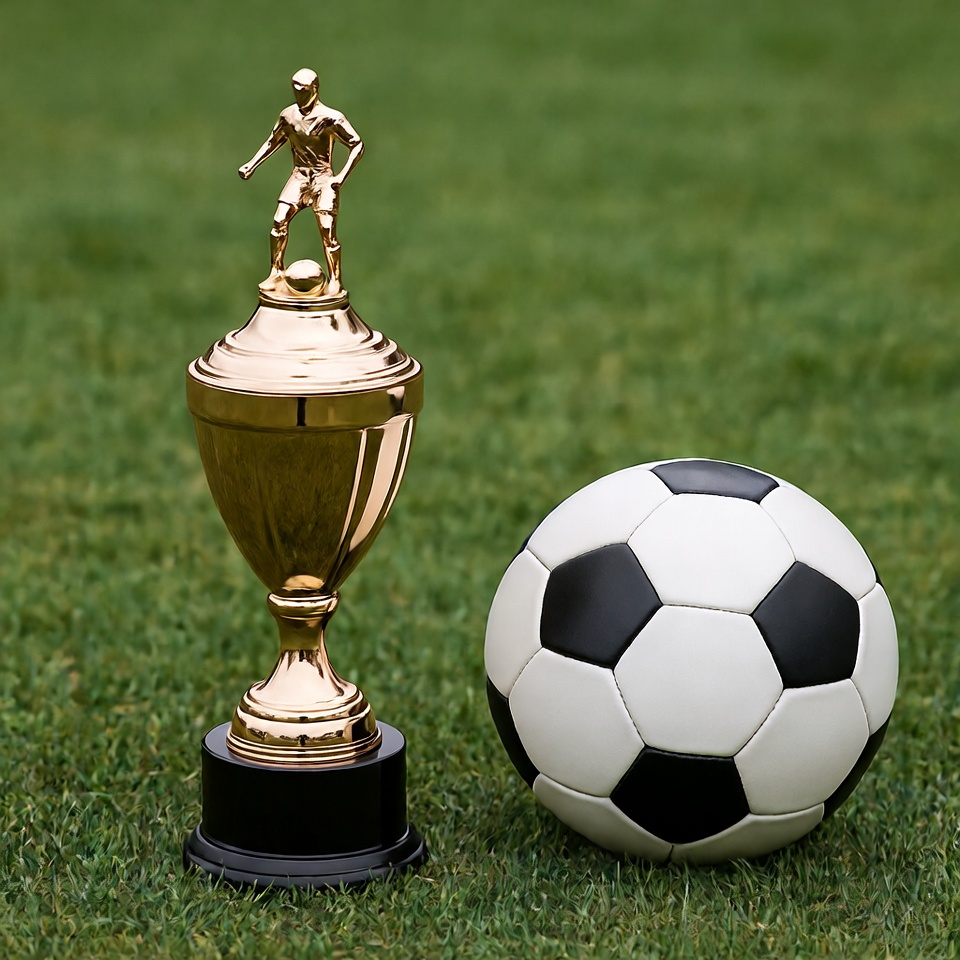 Soccer Trophy with Ball on Grass Soccer Trophy with Ball on Grass