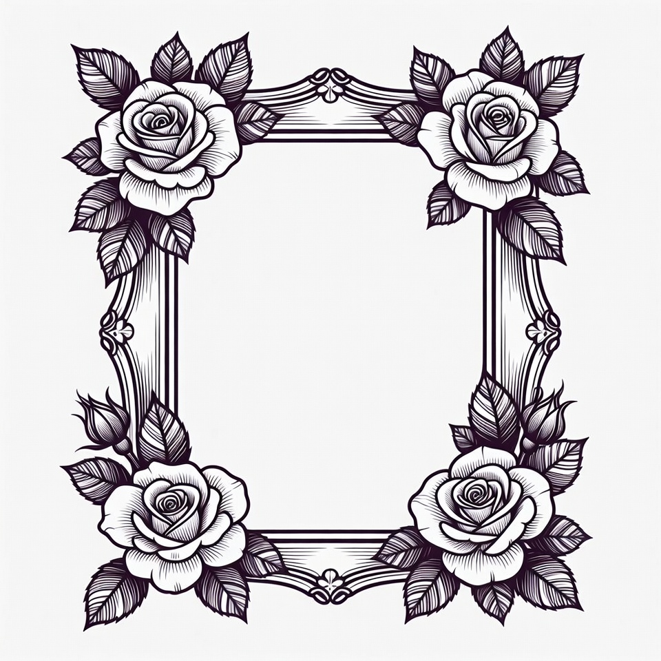 Ornate Black Rose Frame Illustration Ornate Black Rose Frame Illustration