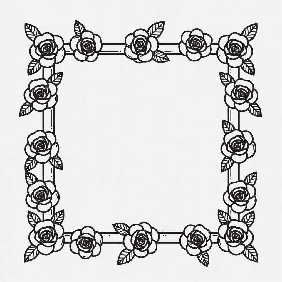 Black Outline Rose Frame Black Outline Rose Frame