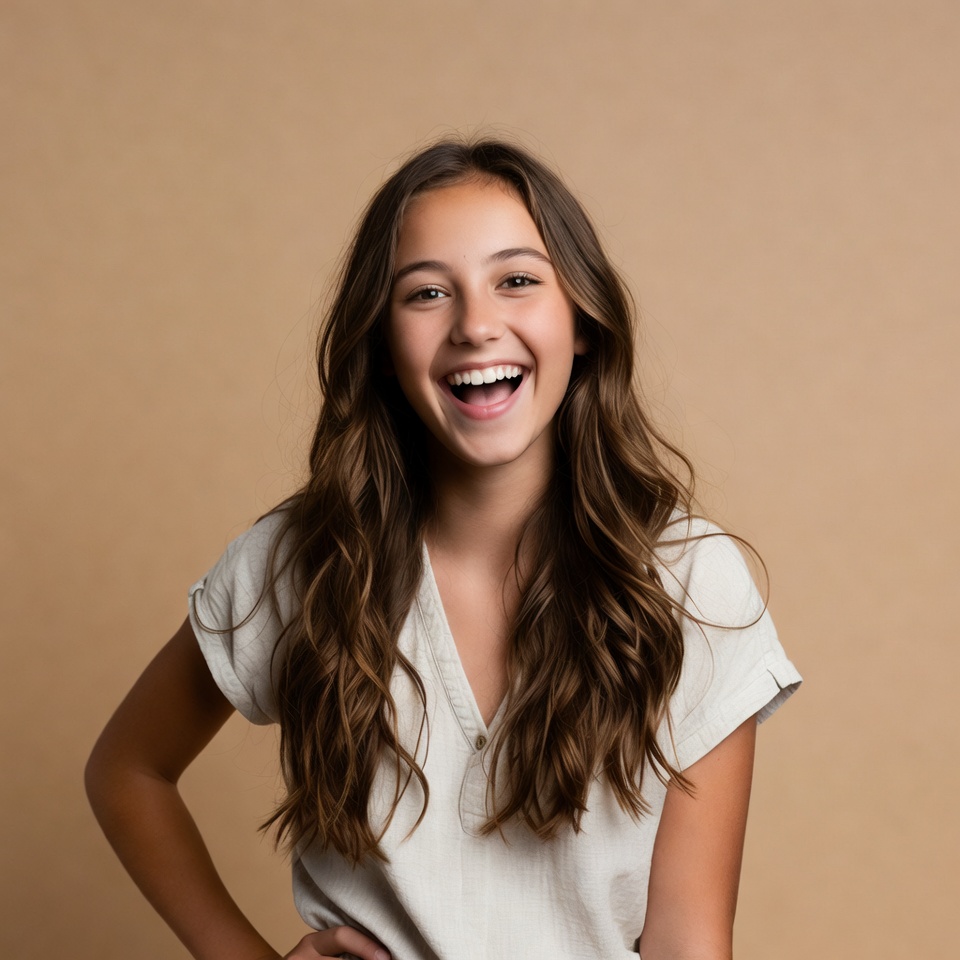 Teen girl smiling with hands on hips Teen girl smiling with hands on hips