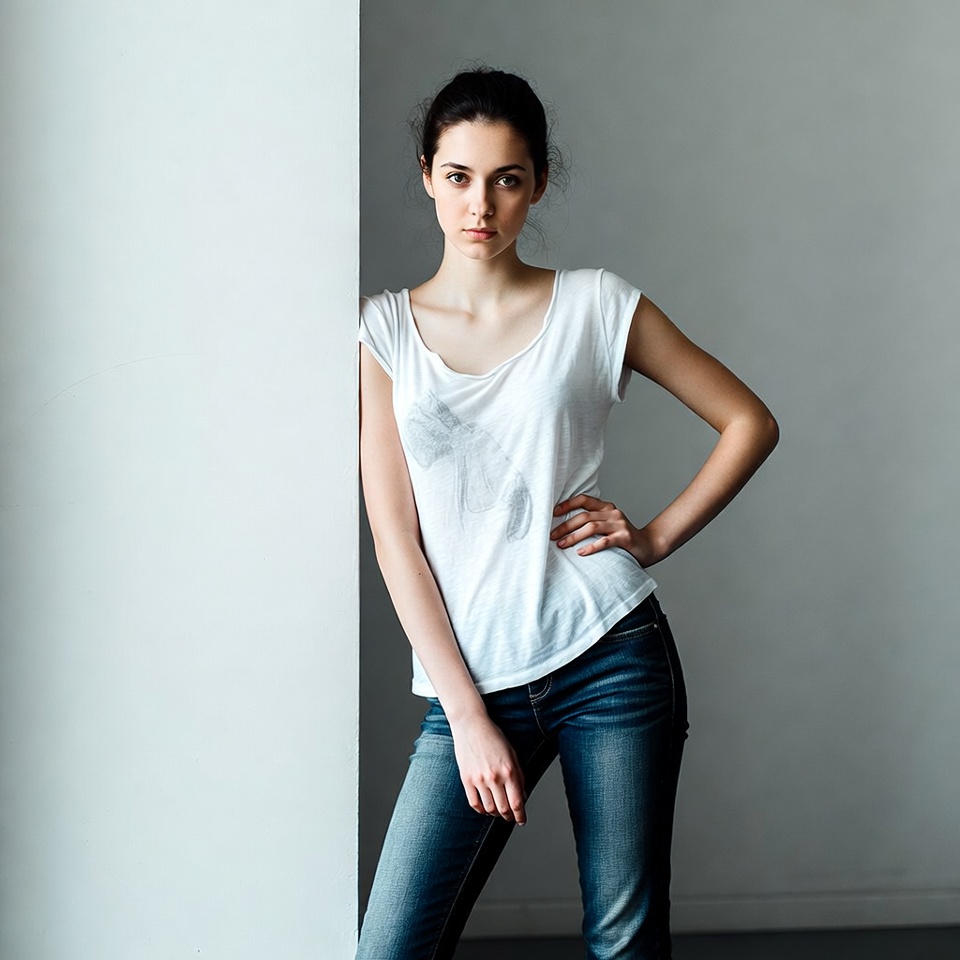 Young woman in white top and jeans Young woman in white top and jeans