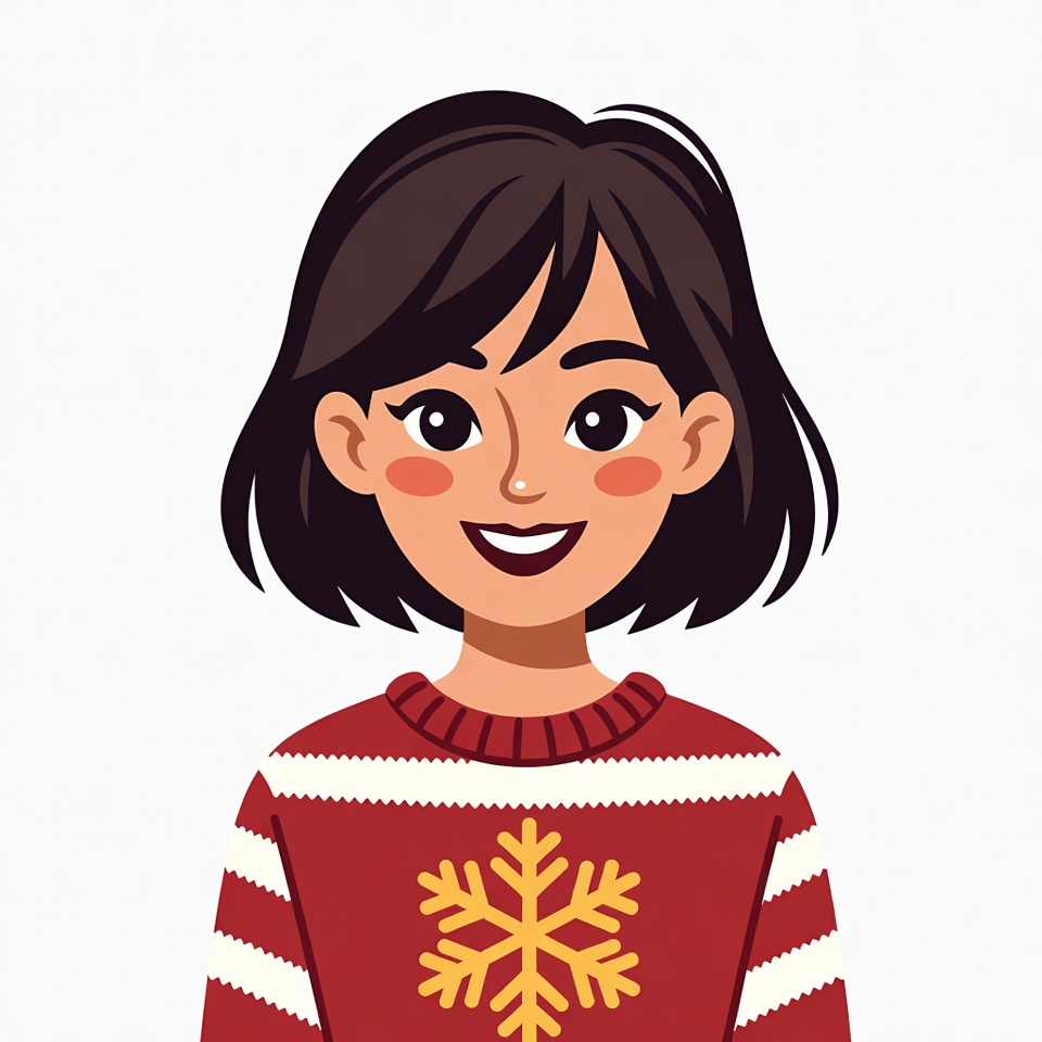 Smiling woman in snowflake sweater Smiling woman in snowflake sweater