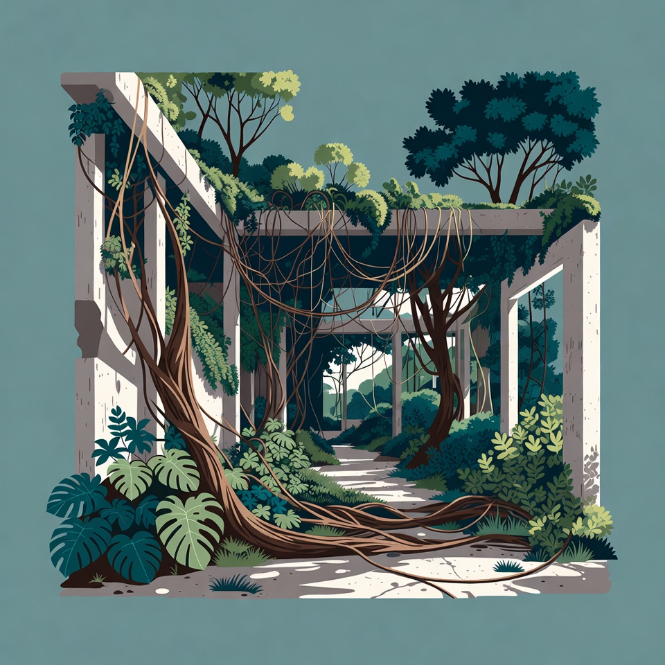 Ruined Building Overgrown with Vines and Trees Ruined Building Overgrown with Vines and Trees