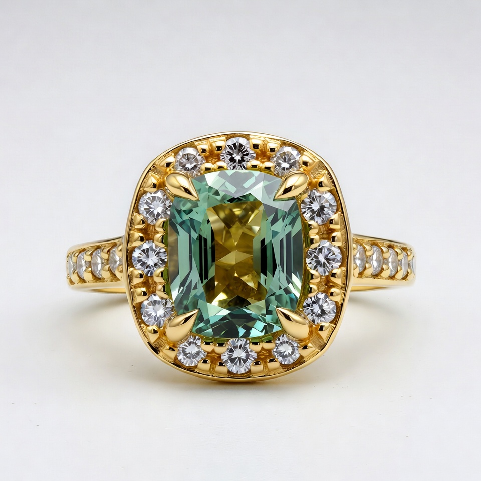 Green Emerald-Cut Demantoid Garnet Ring Green Emerald-Cut Demantoid Garnet Ring