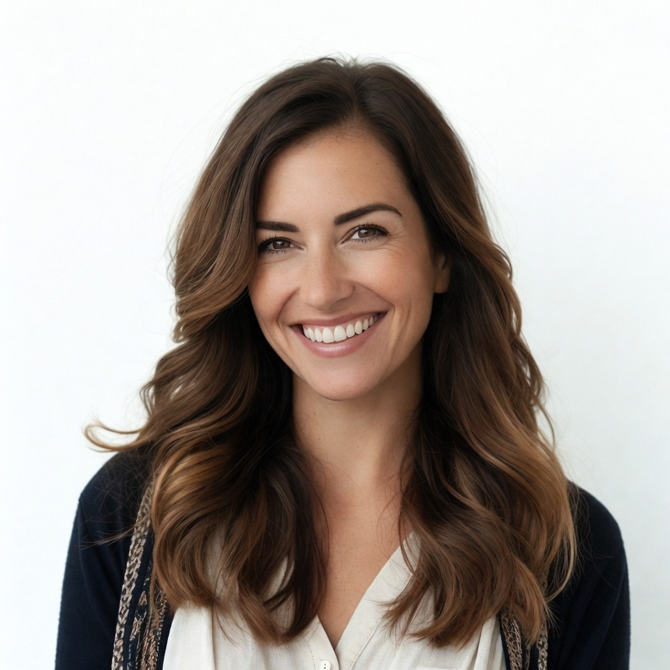Smiling woman with long brown hair Smiling woman with long brown hair