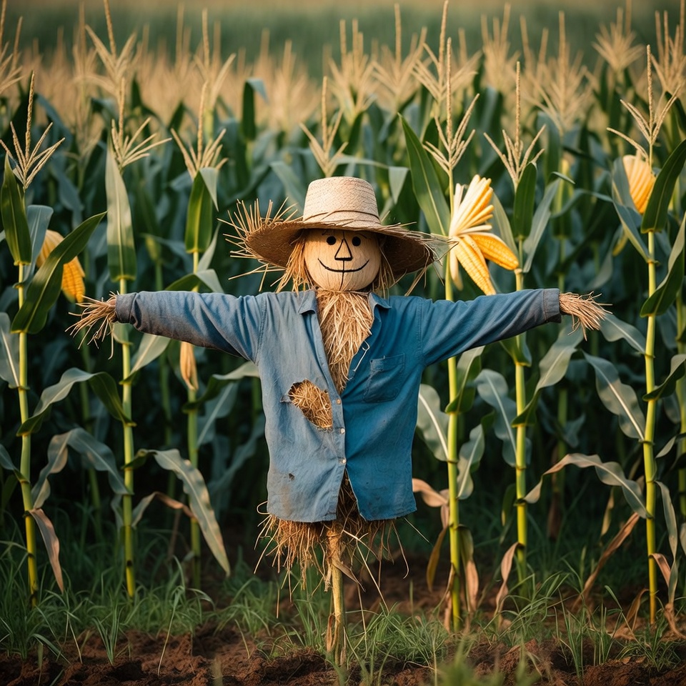 Scarecrow standing in cornfield Scarecrow standing in cornfield