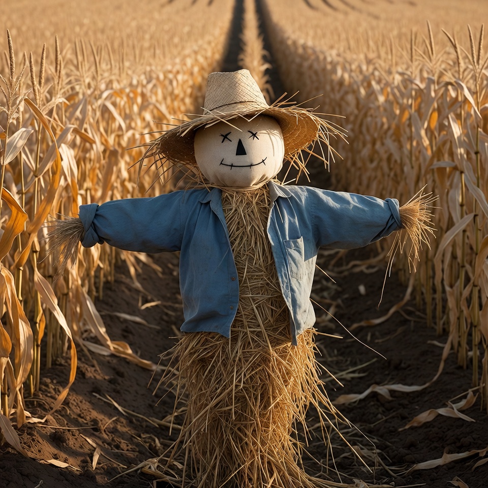Scarecrow standing in cornfield Scarecrow standing in cornfield