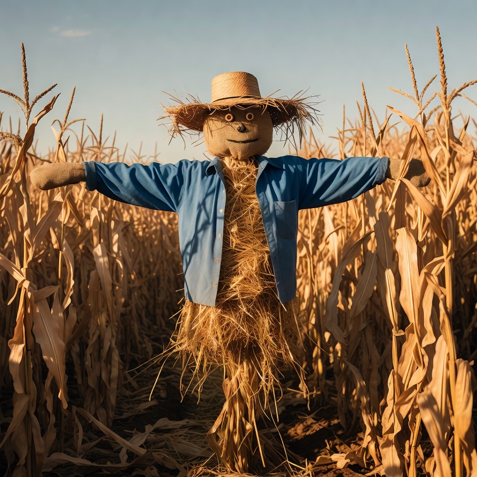 Scarecrow standing in cornfield Scarecrow standing in cornfield
