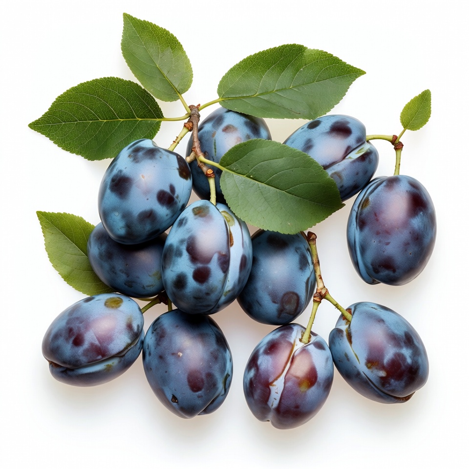 Fresh Plums with Green Leaves Fresh Plums with Green Leaves