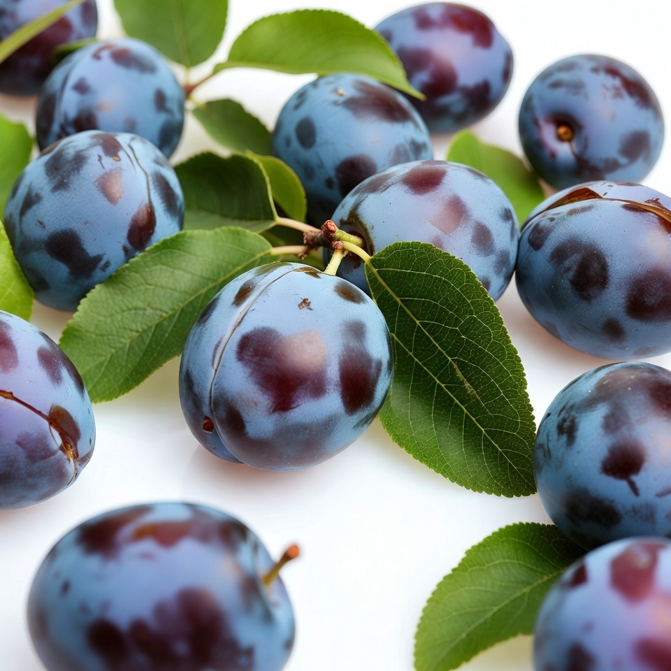 Fresh Plums with Leaves Fresh Plums with Leaves