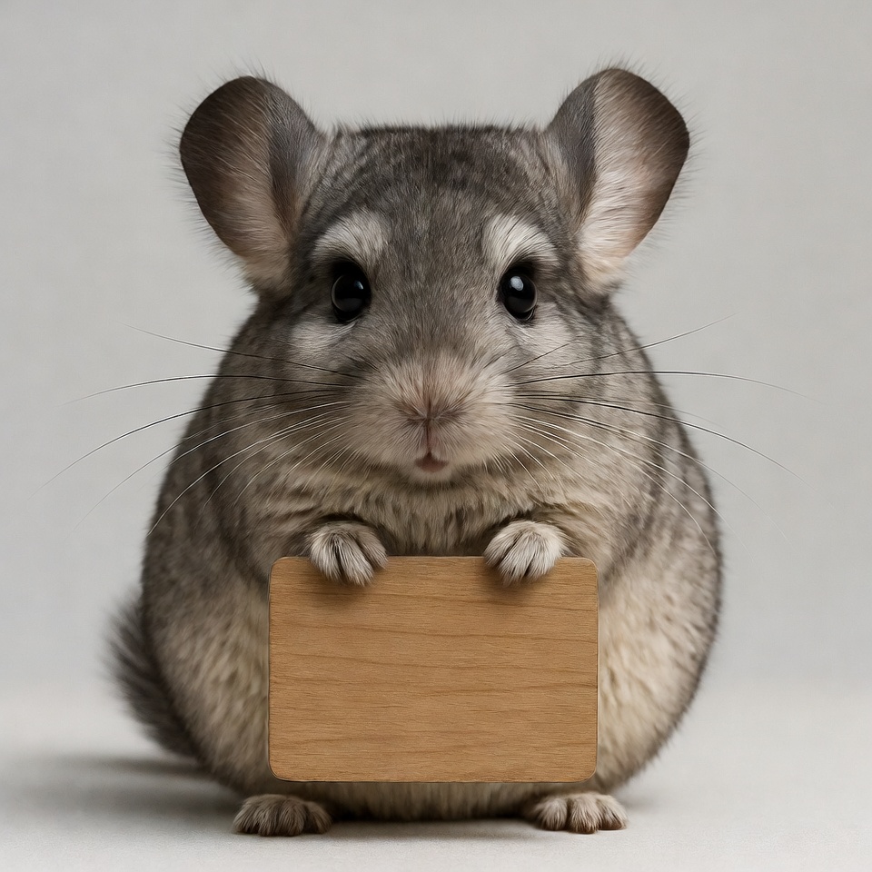 Chinchilla holding blank wooden sign Chinchilla holding blank wooden sign