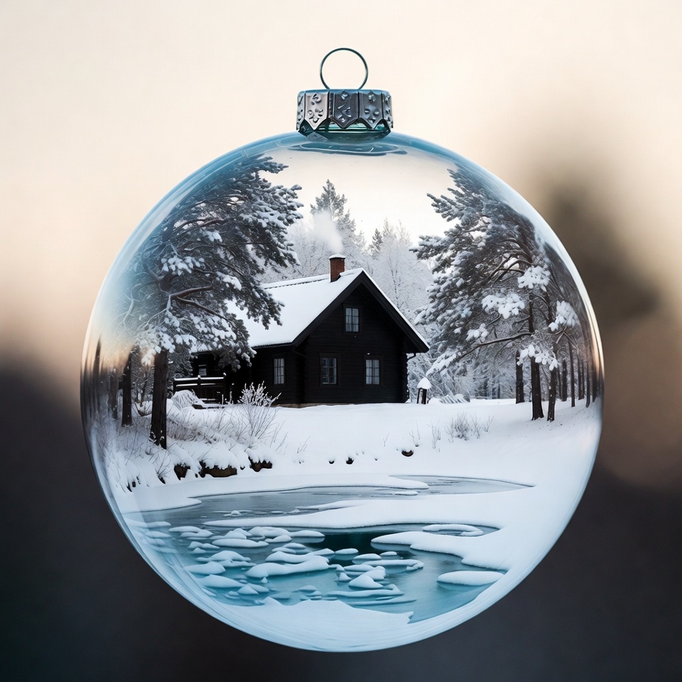Snowy House Inside Christmas Bauble Snowy House Inside Christmas Bauble
