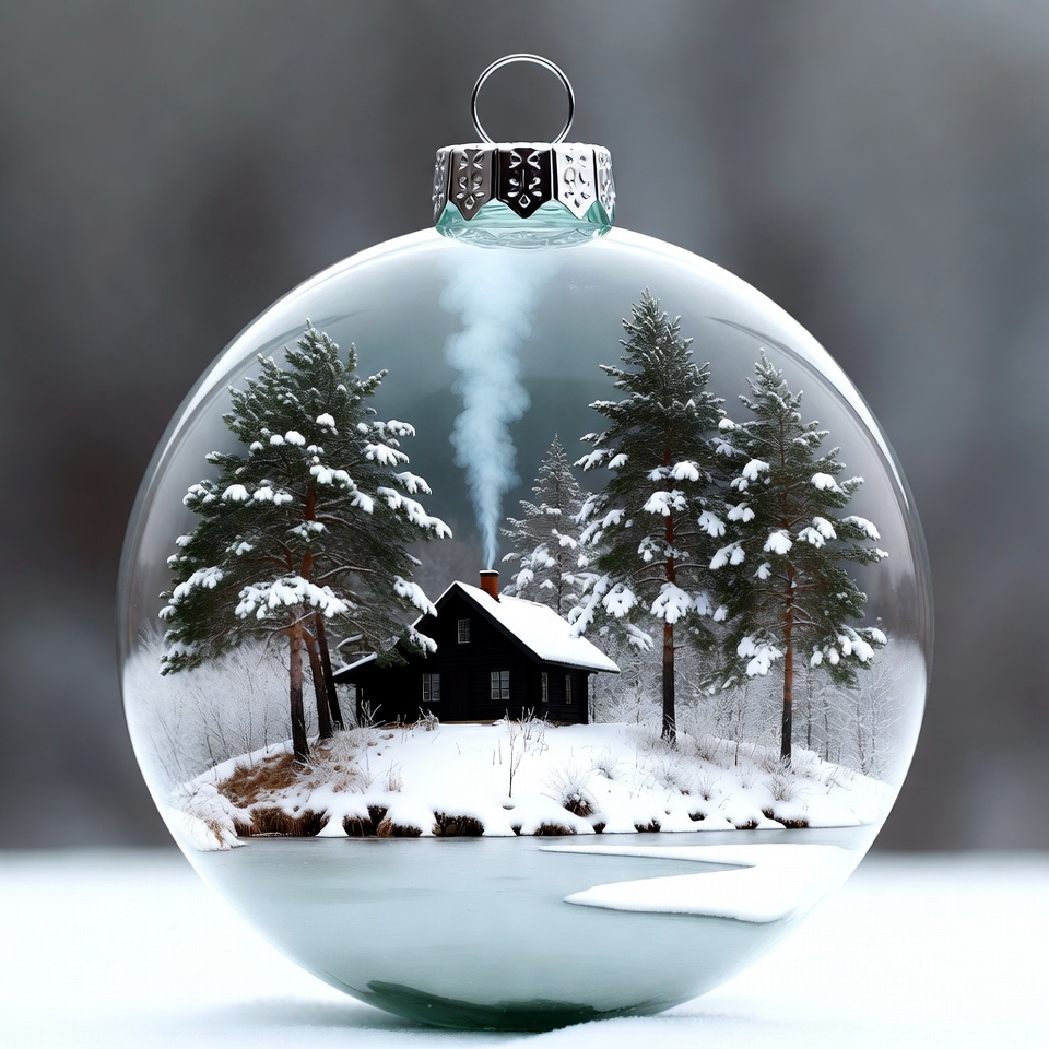 Snowy Cabin in Glass Christmas Ornament Snowy Cabin in Glass Christmas Ornament