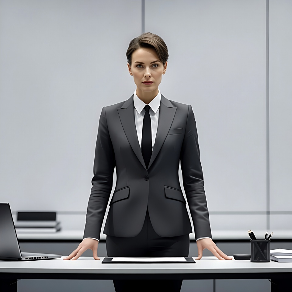 Professional woman standing at office desk Professional woman standing at office desk