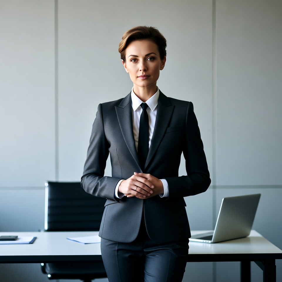 Professional woman in suit at office desk Professional woman in suit at office desk