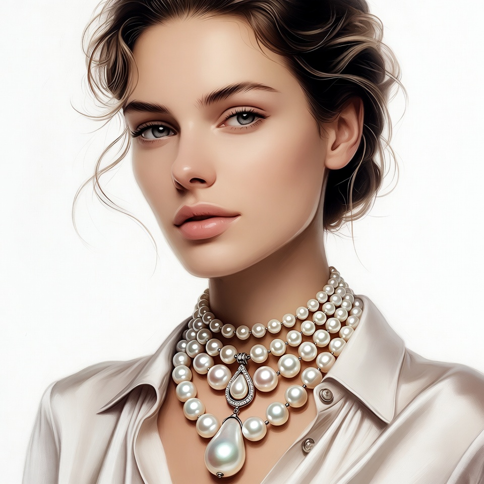 Woman wearing pearl necklace Woman wearing pearl necklace