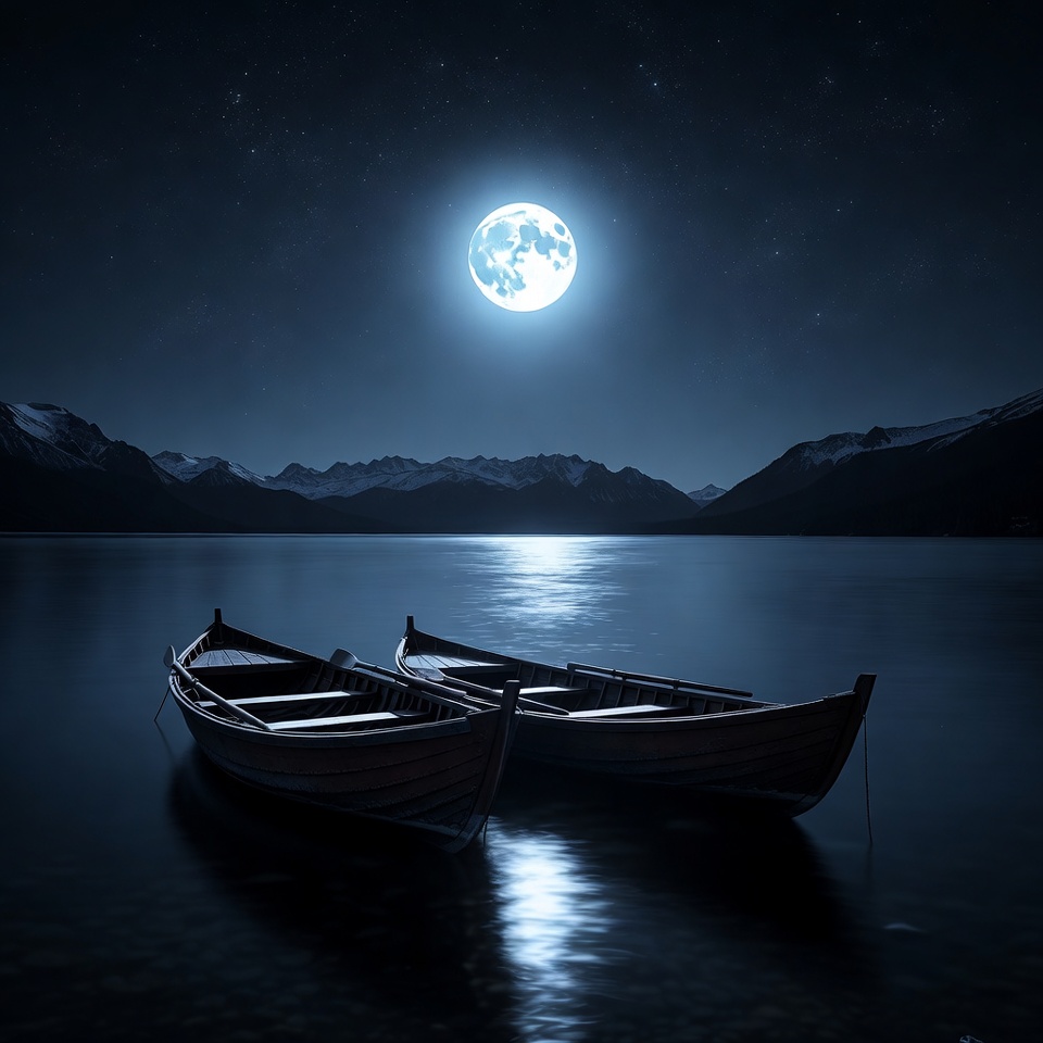 Two Rowboats on Moonlit Lake Two Rowboats on Moonlit Lake