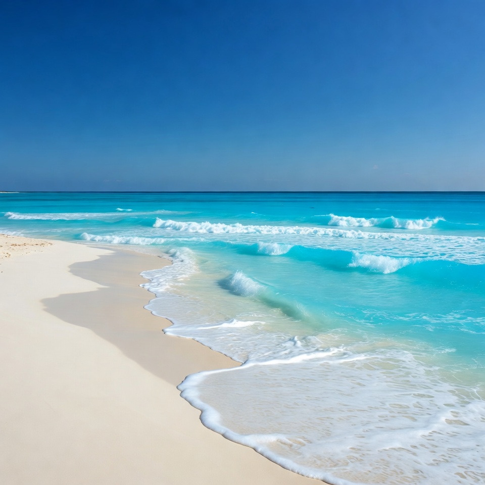 Turquoise waves crashing on white sand beach Turquoise waves crashing on white sand beach