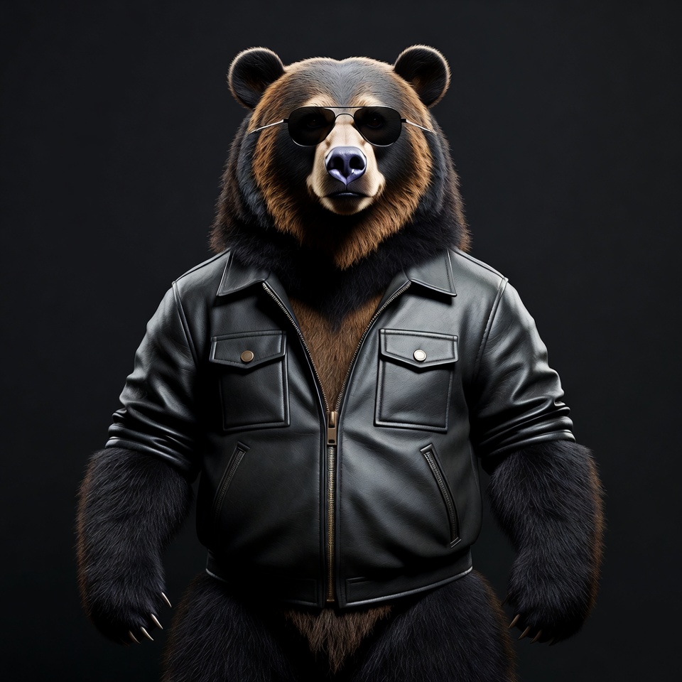 Bear wearing sunglasses and leather jacket Bear wearing sunglasses and leather jacket