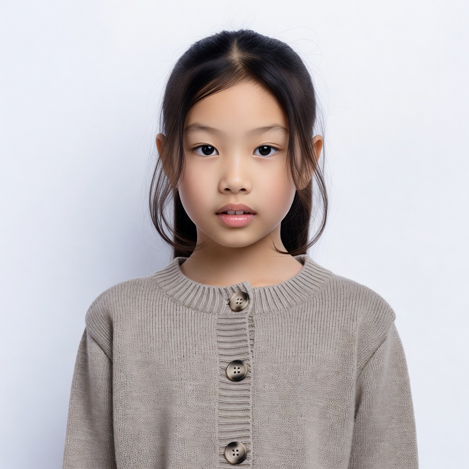 Asian girl in beige sweater Asian girl in beige sweater