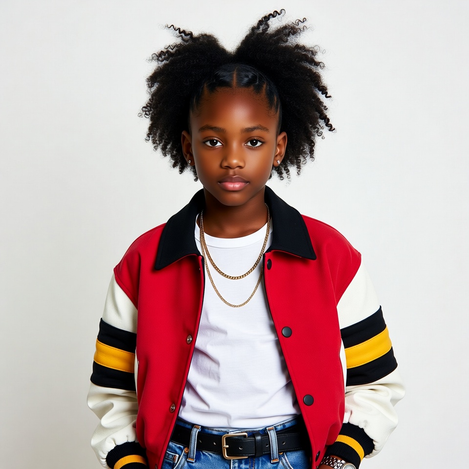 African-American girl in red varsity jacket African-American girl in red varsity jacket