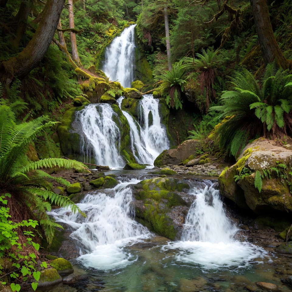 Majestic Waterfall in Lush Forest Majestic Waterfall in Lush Forest