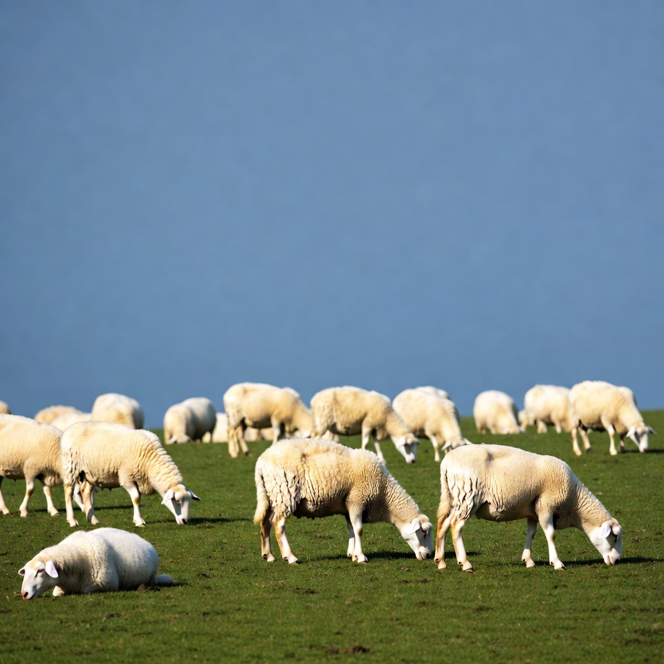 Herd of sheep grazing on green grass Herd of sheep grazing on green grass