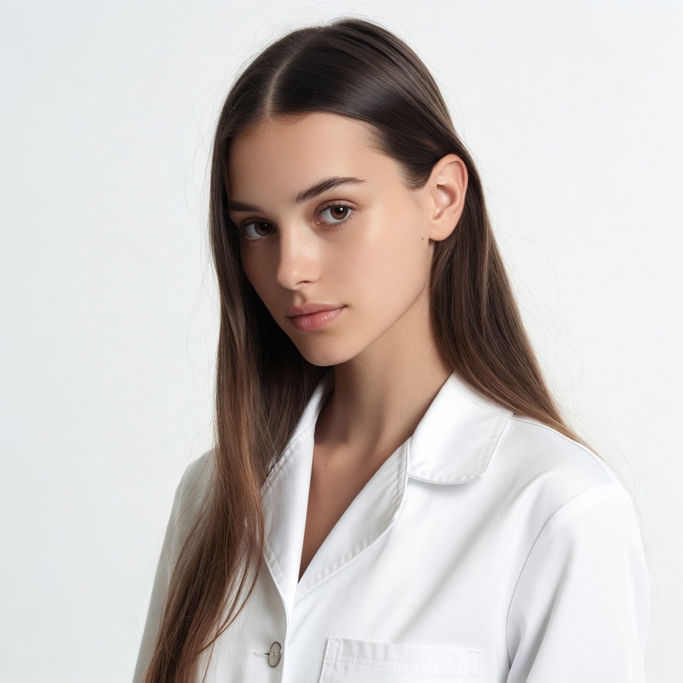 Young woman in white lab coat Young woman in white lab coat