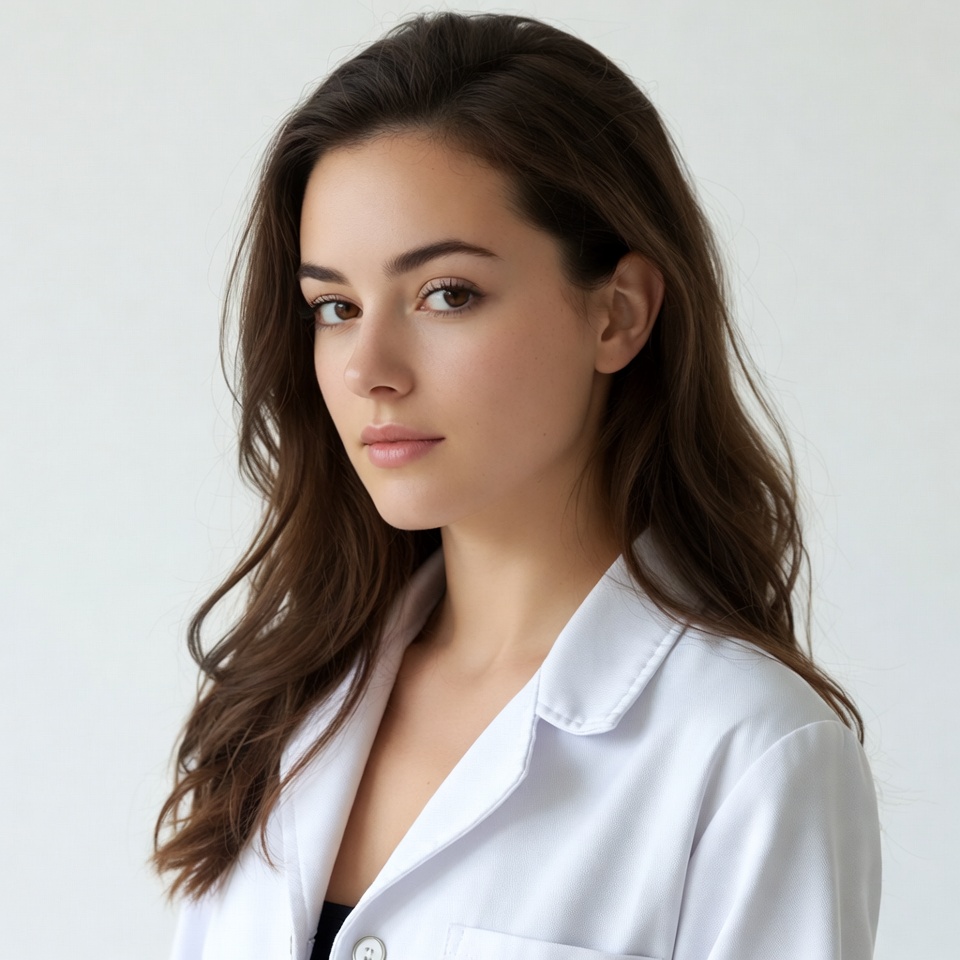 Young woman in white lab coat Young woman in white lab coat