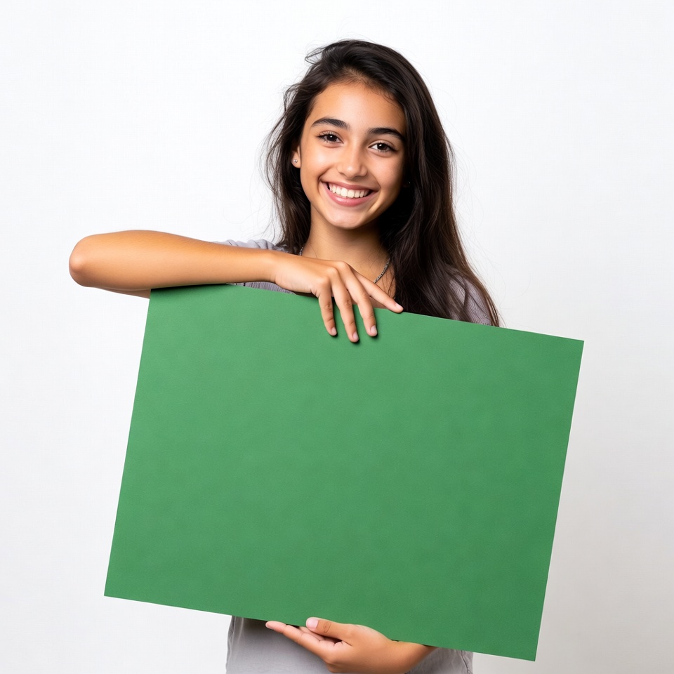 Girl holding green blank sign Girl holding green blank sign