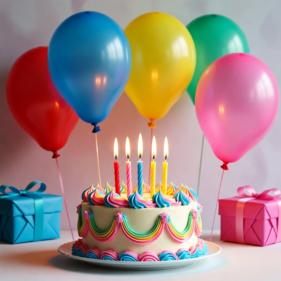 Birthday cake with candles and balloons Birthday cake with candles and balloons