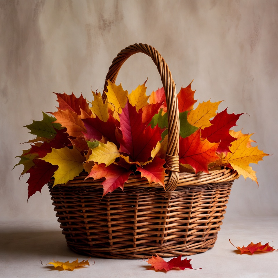 Wicker Basket of Autumn Leaves Wicker Basket of Autumn Leaves