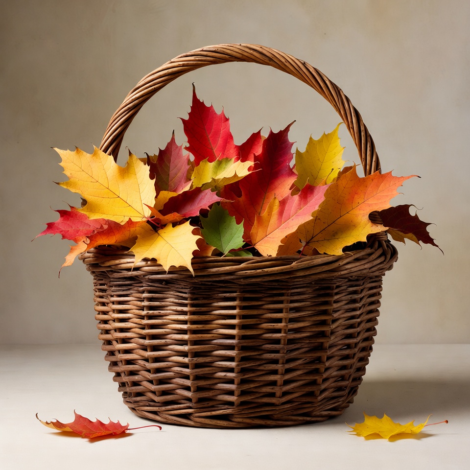Basket of colorful autumn leaves Basket of colorful autumn leaves