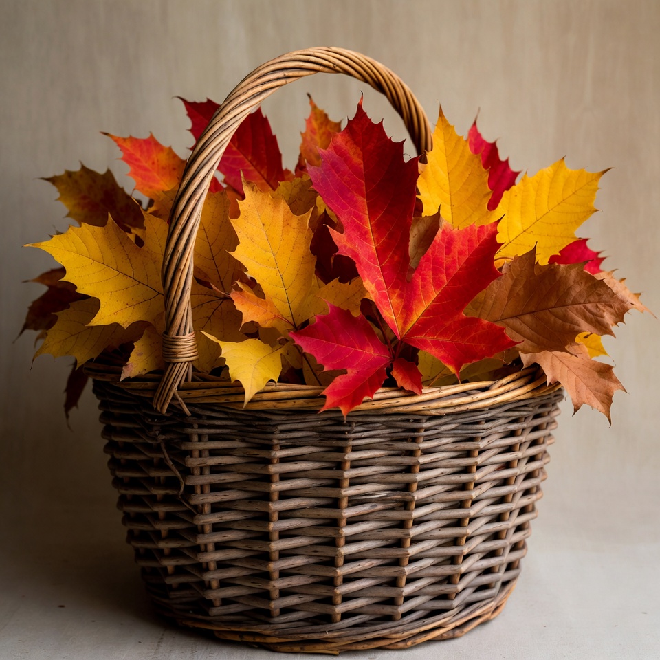 Basket of colorful autumn leaves Basket of colorful autumn leaves