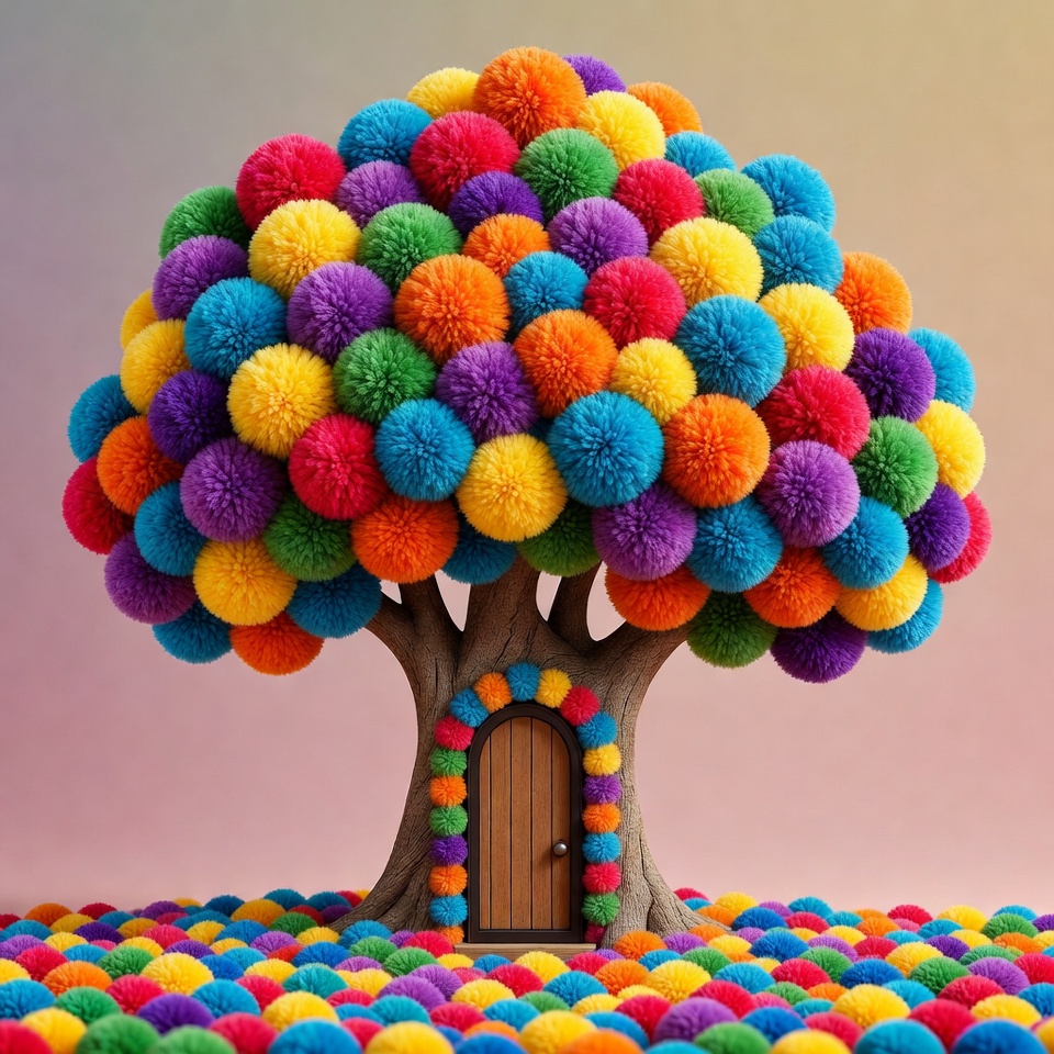 Colorful Pom Pom Tree with Door Colorful Pom Pom Tree with Door