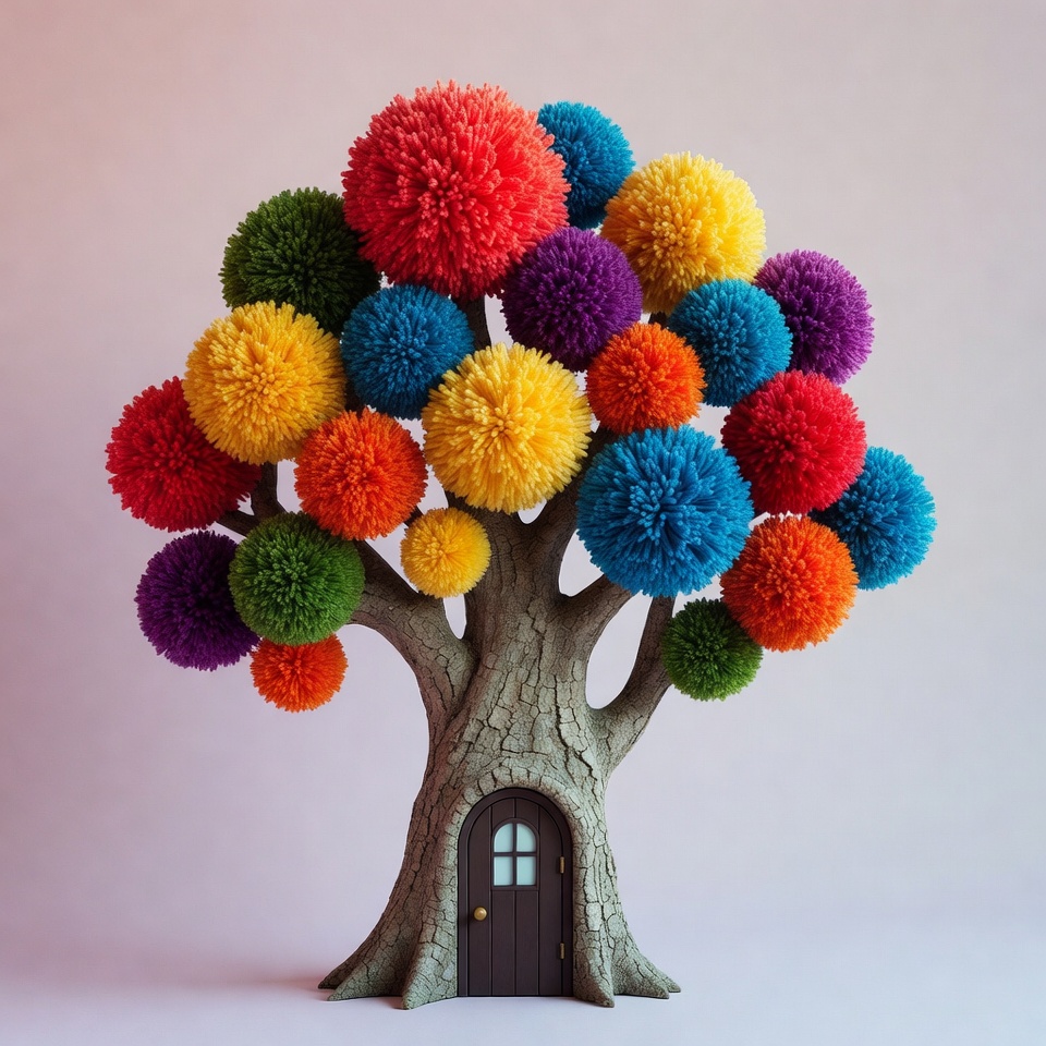 Colorful Pom Pom Tree with Door Colorful Pom Pom Tree with Door